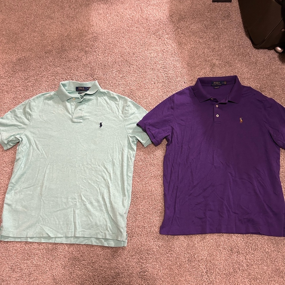 Polo by Ralph Lauren Men's Mint Green and Purple Polo Shirts